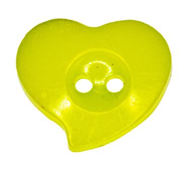 Kids button as heart made of plastic in green 13 mm 0,51 inch